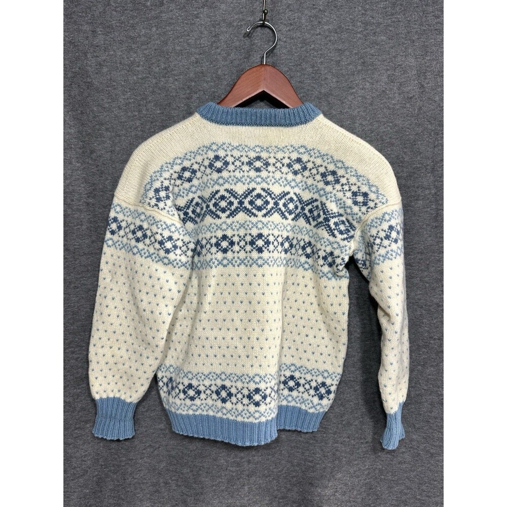 VTG Hand Made Nordic Fair Isle Wool Knit Cardigan Sweater Folk Blue XS Petite - Picture 5 of 9